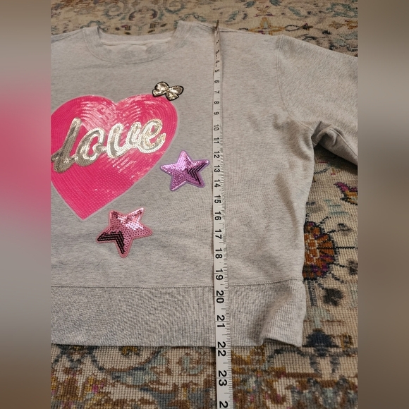 Abercrombie & Fitch, Upcycled Grey Oversized Sweatshirt Sequins Heart, sx XL - Picture 9 of 14